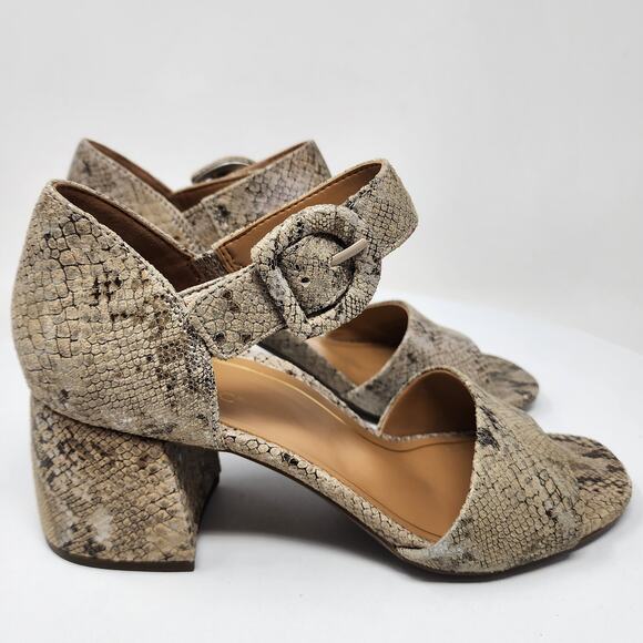 Vionic Chardonnay Sandals Size 8.5M Snake Emboss Tan Leather Open Toe Block Heel - Picture 2 of 13